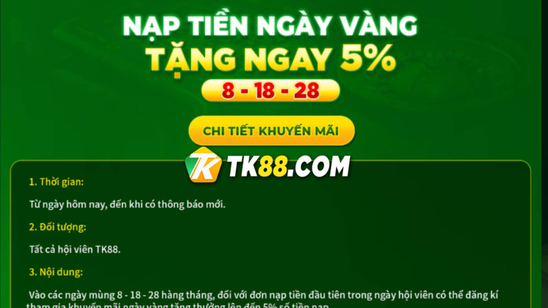 Điều kiện cơ bản nhất của chương trình Nạp tiền ngày vàng tặng ngay 5%