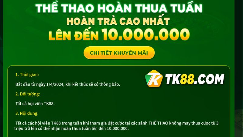 Thời gian và đối tượng tham gia khuyến mãi hoàn thua TK88